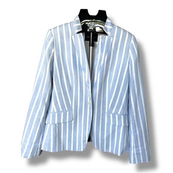 Banana Republic Blue & White Striped Linen-Blend Cutaway Blazer – Size 12 - Picture 4 of 6
